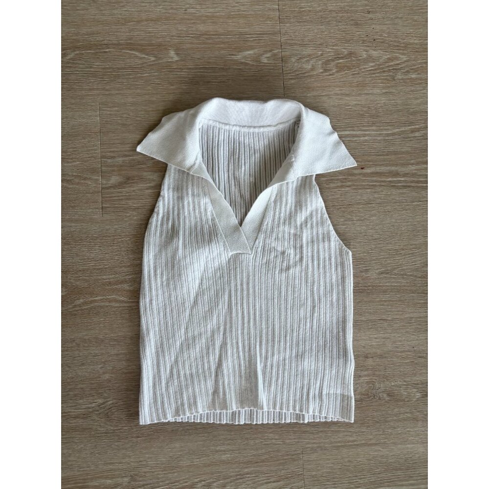 Zara White Cropped Collared Sleeveless Ribbed Tank Top Women's Size Small